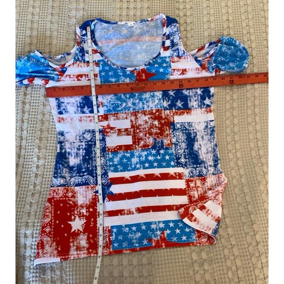 Bundle 2 Blouses Womens Sz Medium Blue Cheetah Print T Shirt Red White Blue Top - Picture 11 of 12